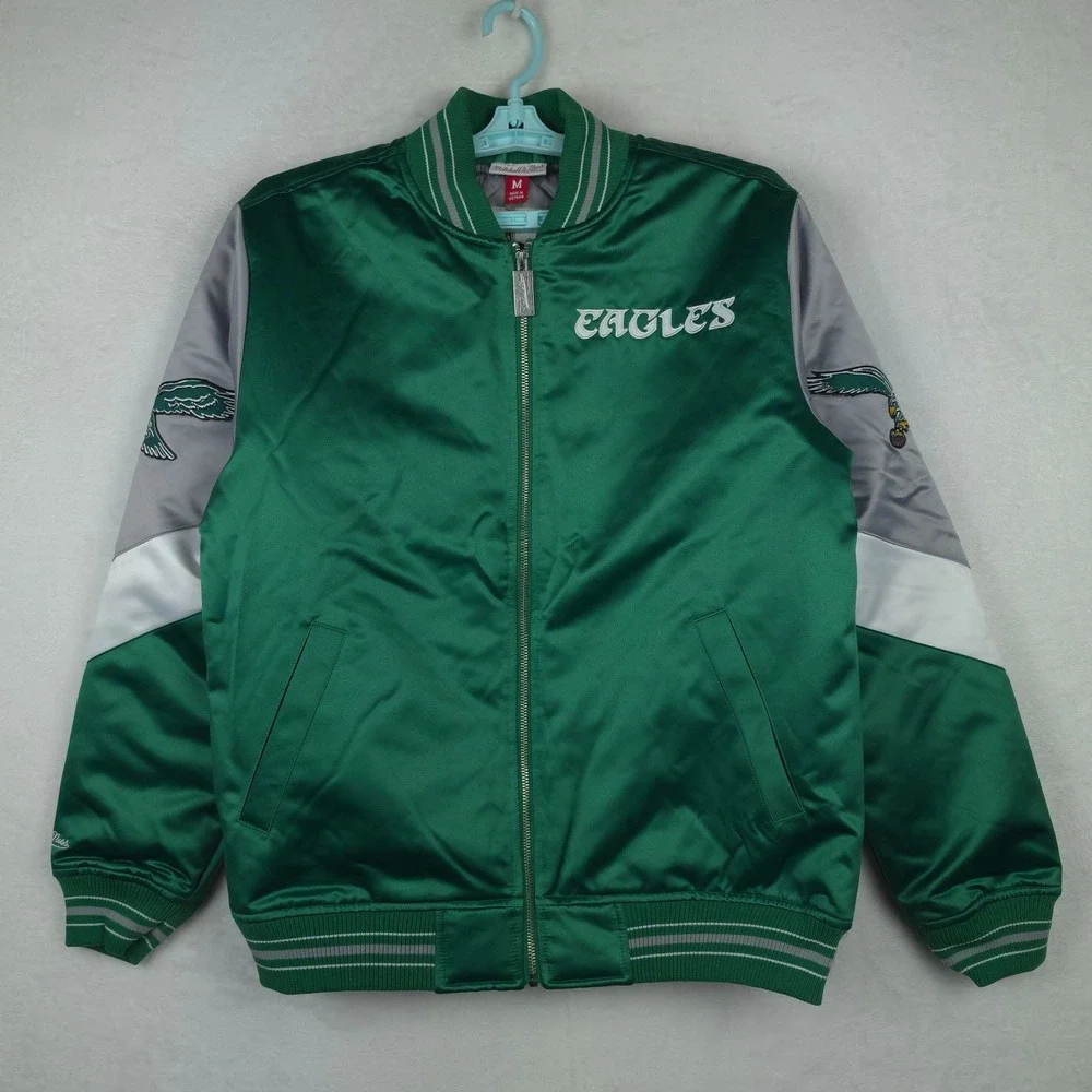 Philadelphia Eagles Mitchell & Ness NFL Medium Satin Jacket Green Gray NWT